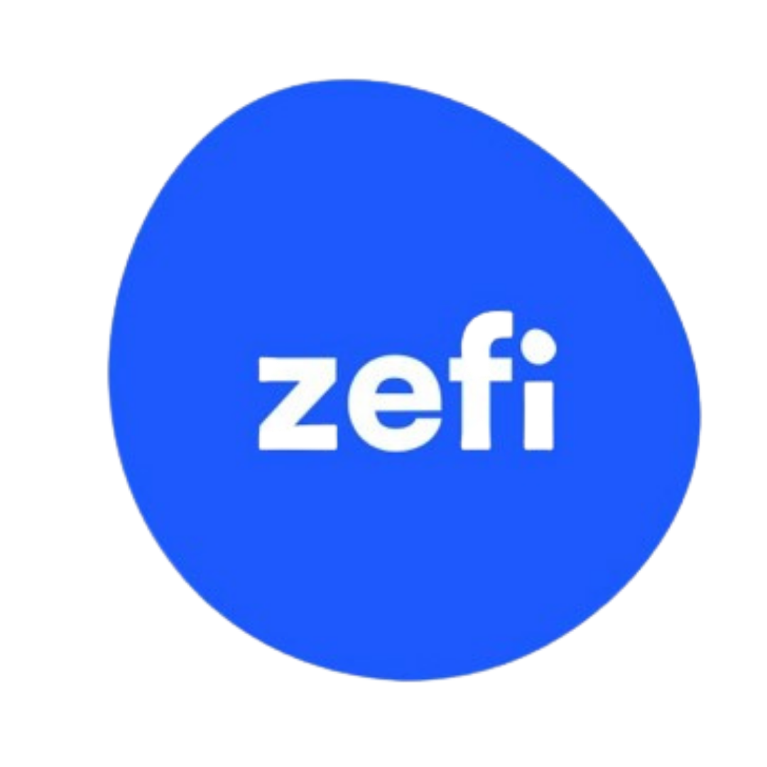 Cerchio irregolare blu con scritta zefi bianca